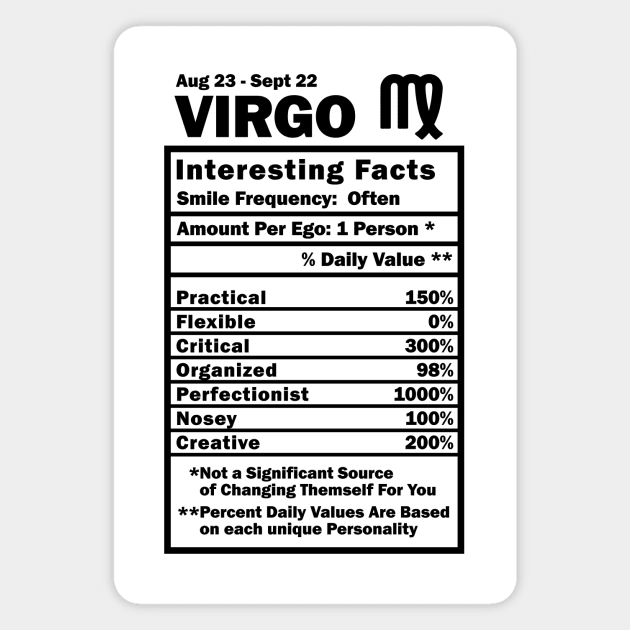 Virgo Zodiac Personality Traits - Male Female Gender Neutral Magnet by WendyMarie